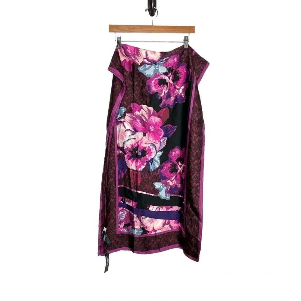 White House Black Market WHBM Floral Viola Oblong Scarf Cabernet NWT